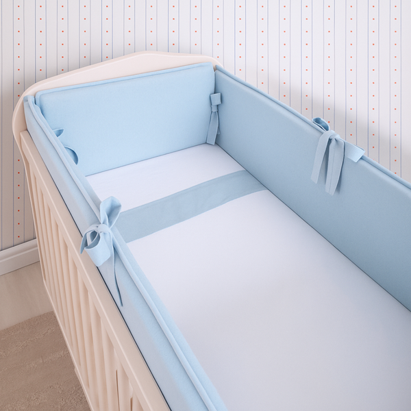 Protetor de Berço 04 peças Linho Azul Algodão Poesia