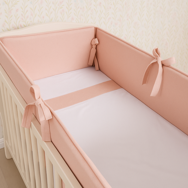 Protetor de Berço 04 peças Linho Rosê Algodão Poesia