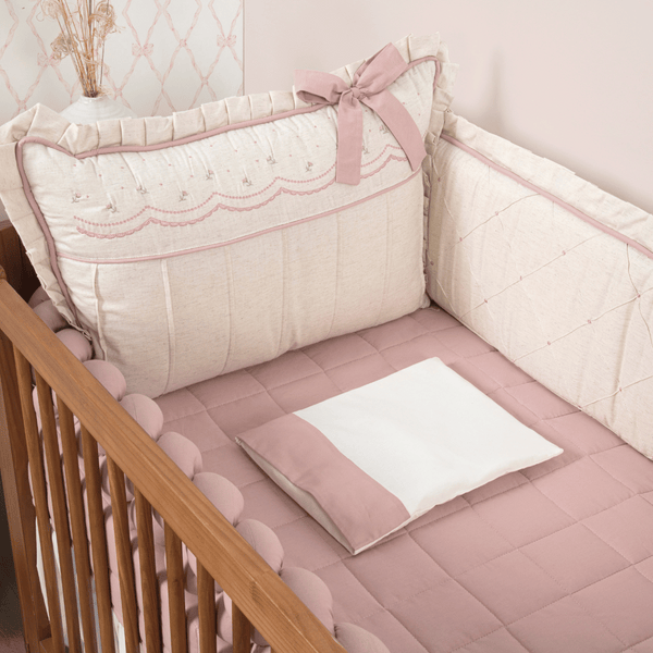 Kit de Berço Coleção Linho Saint Tropez - 06 peças Rosa Velho