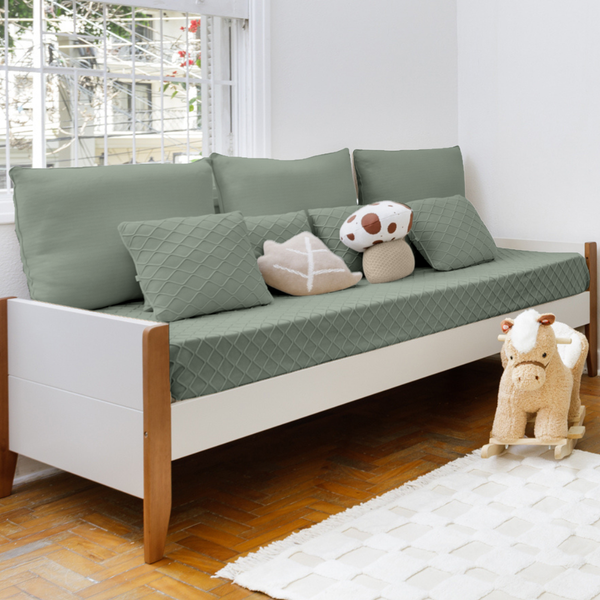 Kit Cama Auxiliar 08 peças Tricot Algodão Cozy Cottage Verde Oliva