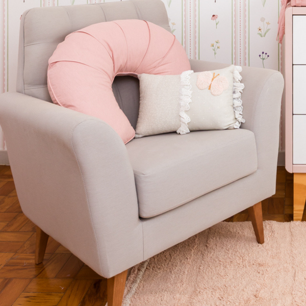 Almofada de Amamentação Rosê 100% Algodão Linho - Coleção Classic Poesia