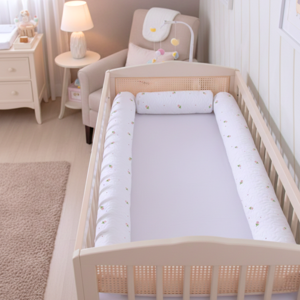 Kit de Berço Rolo 4 Lados Matelassê com Bordado Flores