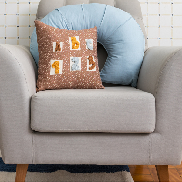 Almofada de Amamentação Azul 100% Algodão Linho - Coleção Classic Poesia