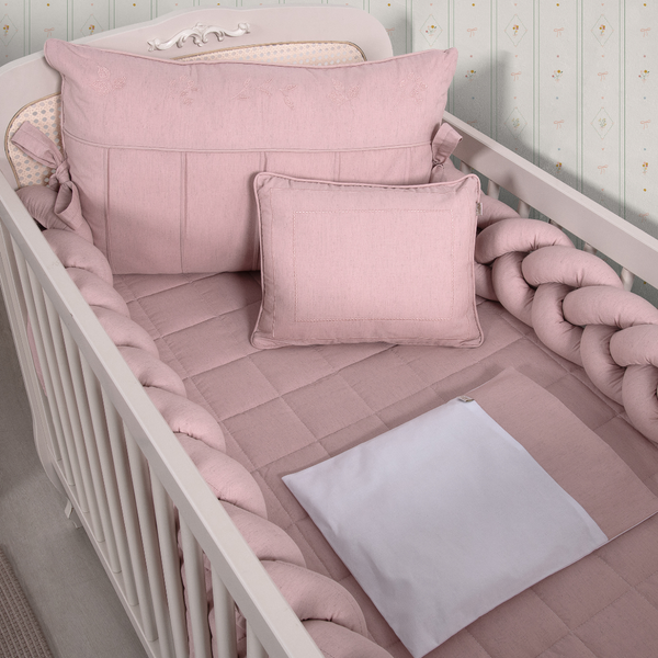 Kit de Berço Trança 07 peças Rosê Linho Algodão Poesia Padrão Americano