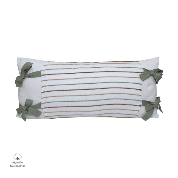 Almofada Decorativa Retangular Meia Malha Branco c/ Avental Taylor Branco c/ Verde Oliva Tricot Algodão Fauna Brasileira