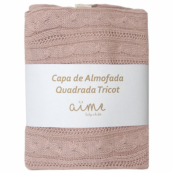 Capa de Almofada Decorativa Quadrada Tricot Algodão Lauren Rosa Velho