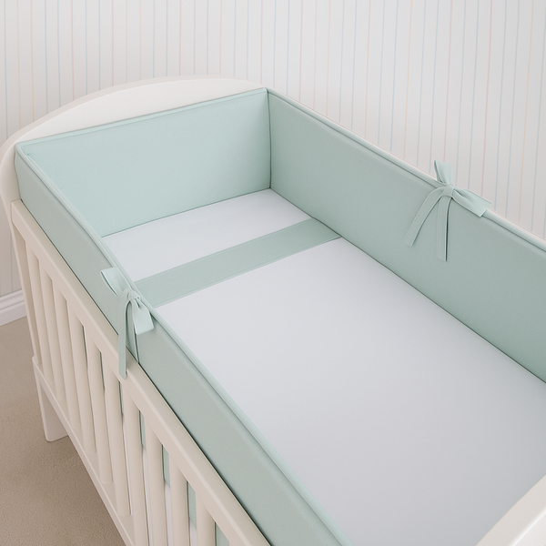 Protetor de Berço 04 peças Linho Verde Algodão Poesia