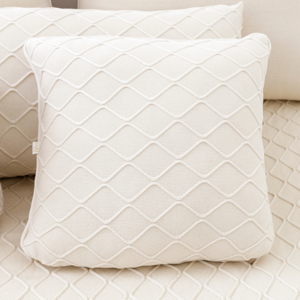 Capa de Almofada Decorativa Quadrada Tricot Algodão Cozy Cottage Almond Milk